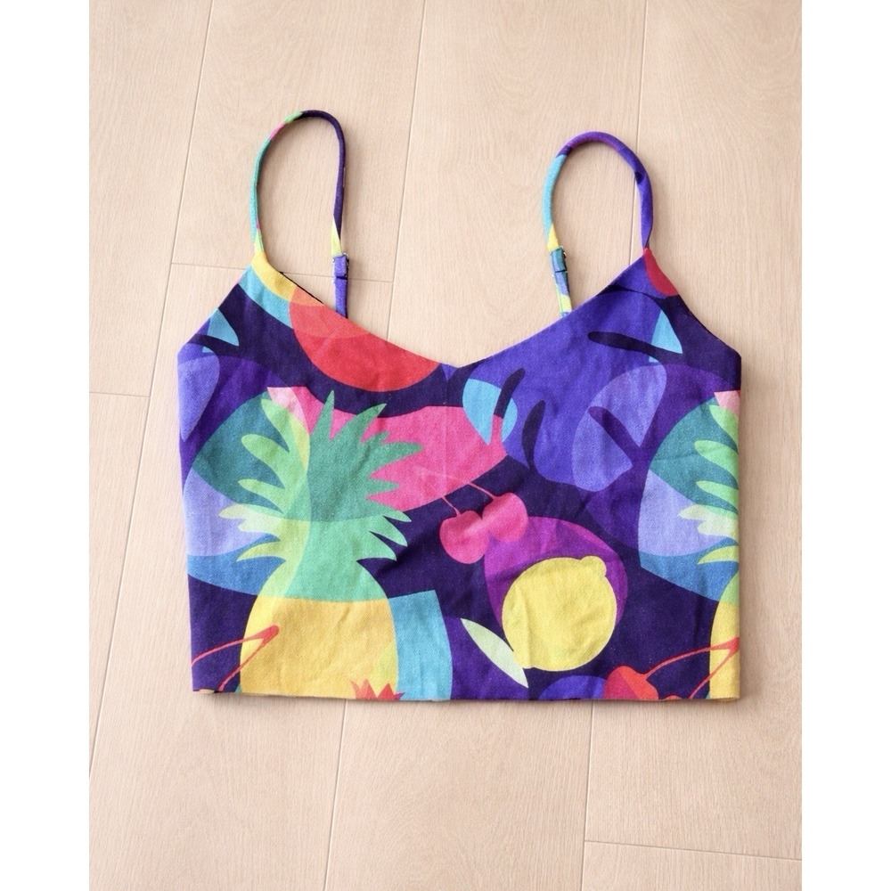 Averie Kylie Crop Top Tropical Print Sleeveless Cami Festival Summer Large